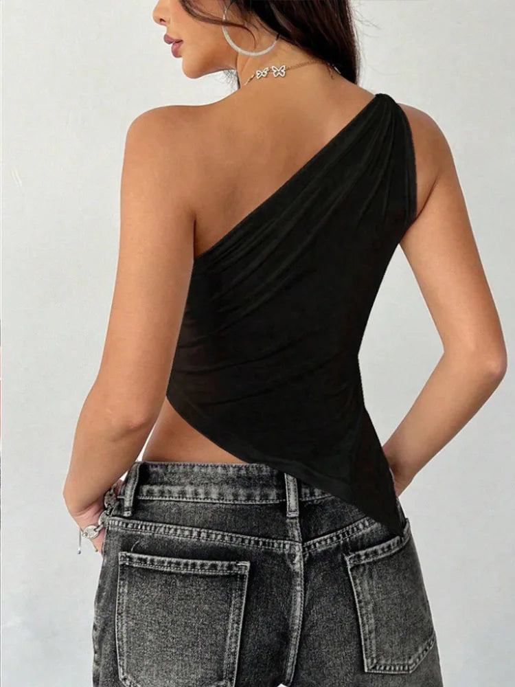 Y2K Ruffle Women's One Shoulder Top