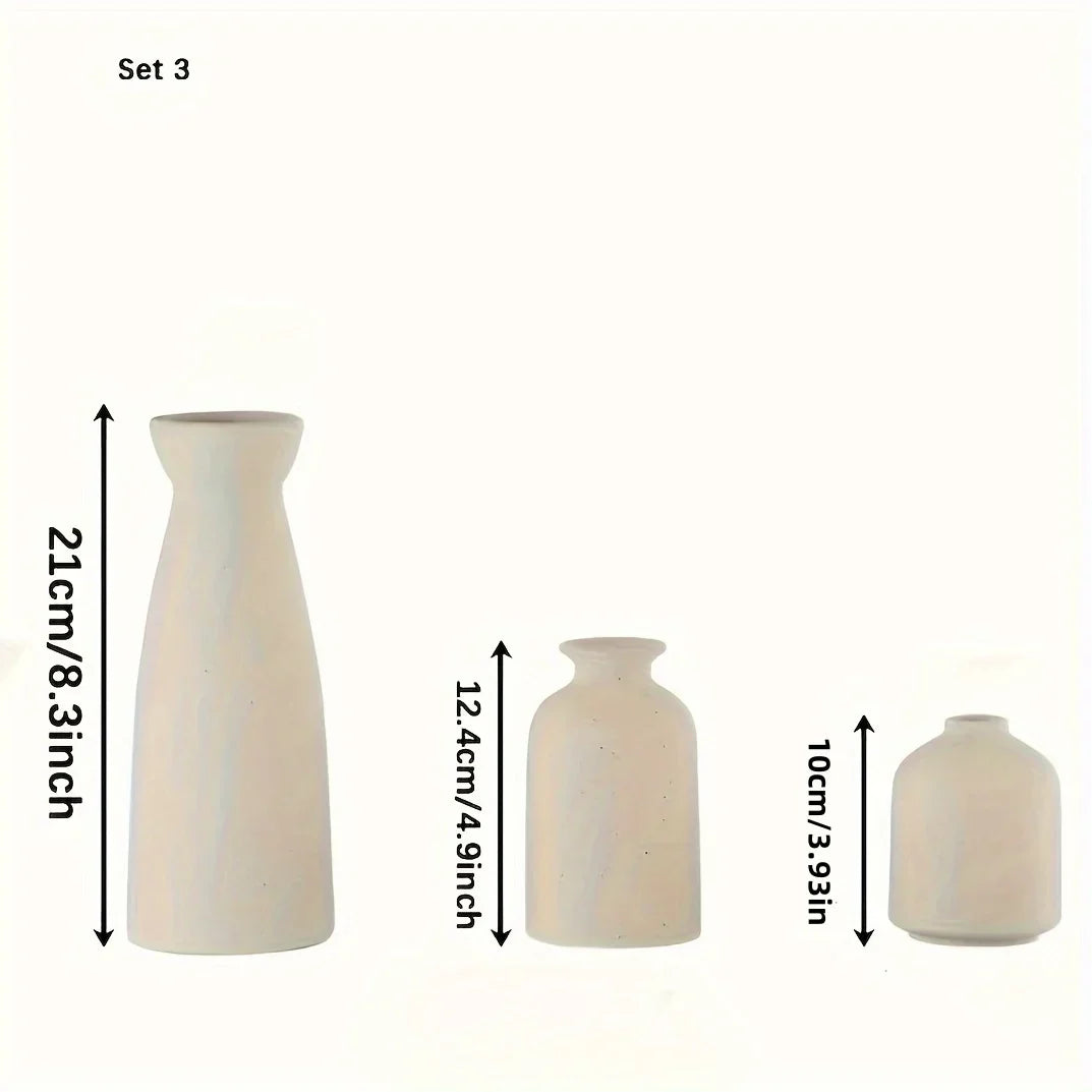 Set of 3 White Ceramic Vase
