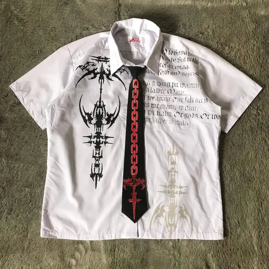 Gothic White Skull Y2K Long Sleeve Shirt