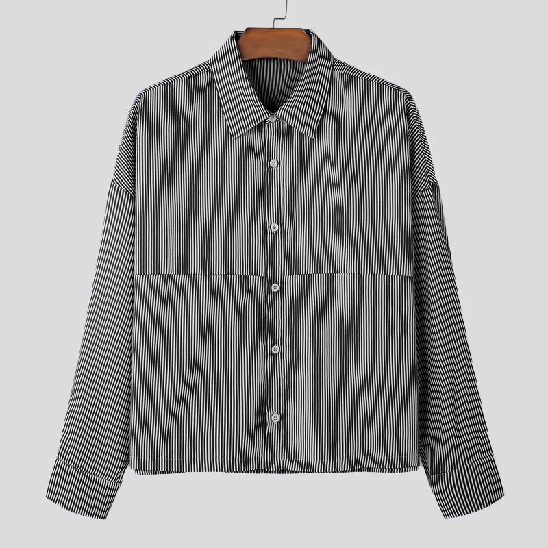 Striped Lapel Long Sleeve Shirt