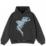 Robotic Girl Y2K Black Washed Hoodie
