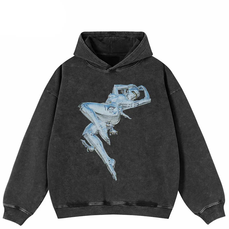 Robotic Girl Y2K Black Washed Hoodie