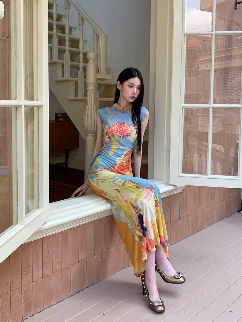 Vintage Cut Out Floral Maxi Dress