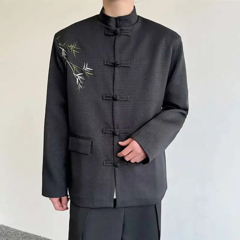 Korean Style Bamboo Pattern Long Sleeve Shirt
