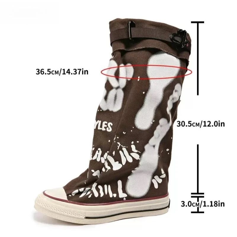 Distressed Breathable Canvas Mid-Calf Boots