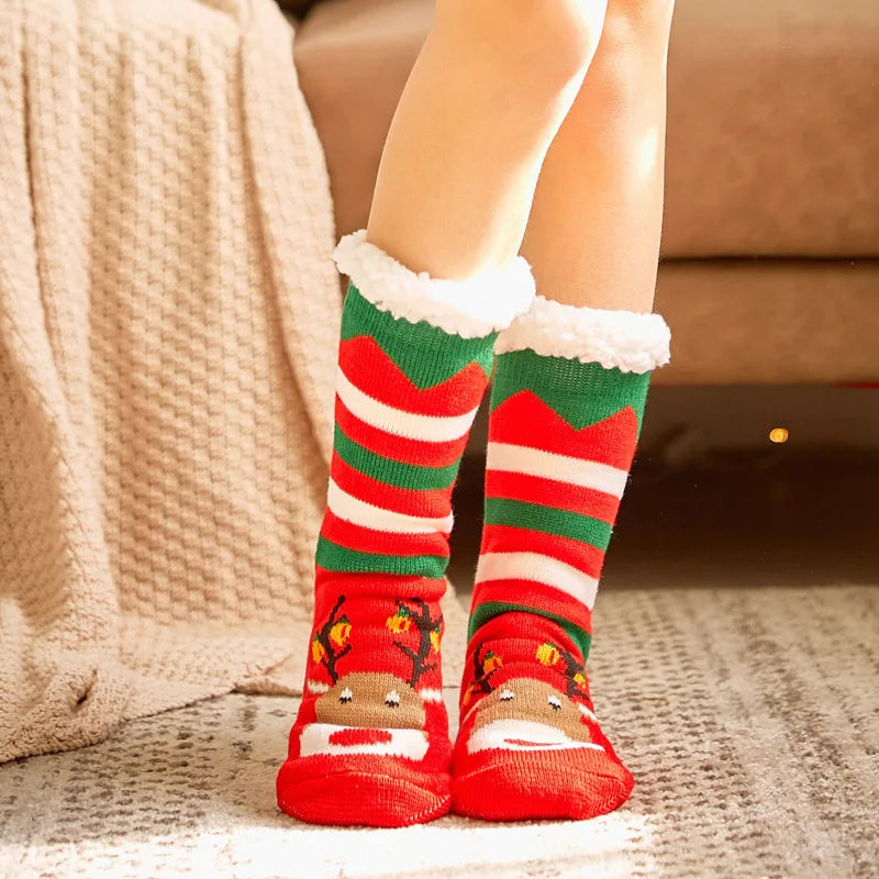 Calcetines cálidos de invierno para mujer, de felpa de pingüino, suaves, antideslizantes, para el suelo, zapatillas, calcetín corto, esponjoso, de ciervo, alce, oso, regalo de Navidad
