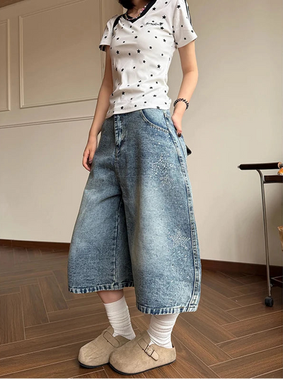 Crystal Stars Embroidery Jorts