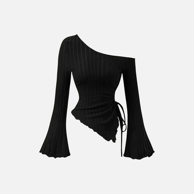 Off-shoulder Long Sleeve Stripped Top