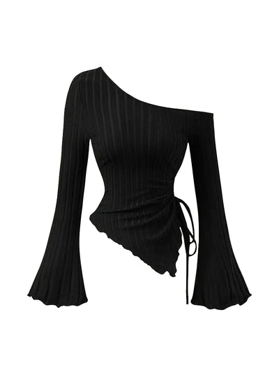 Off-shoulder Long Sleeve Stripped Top
