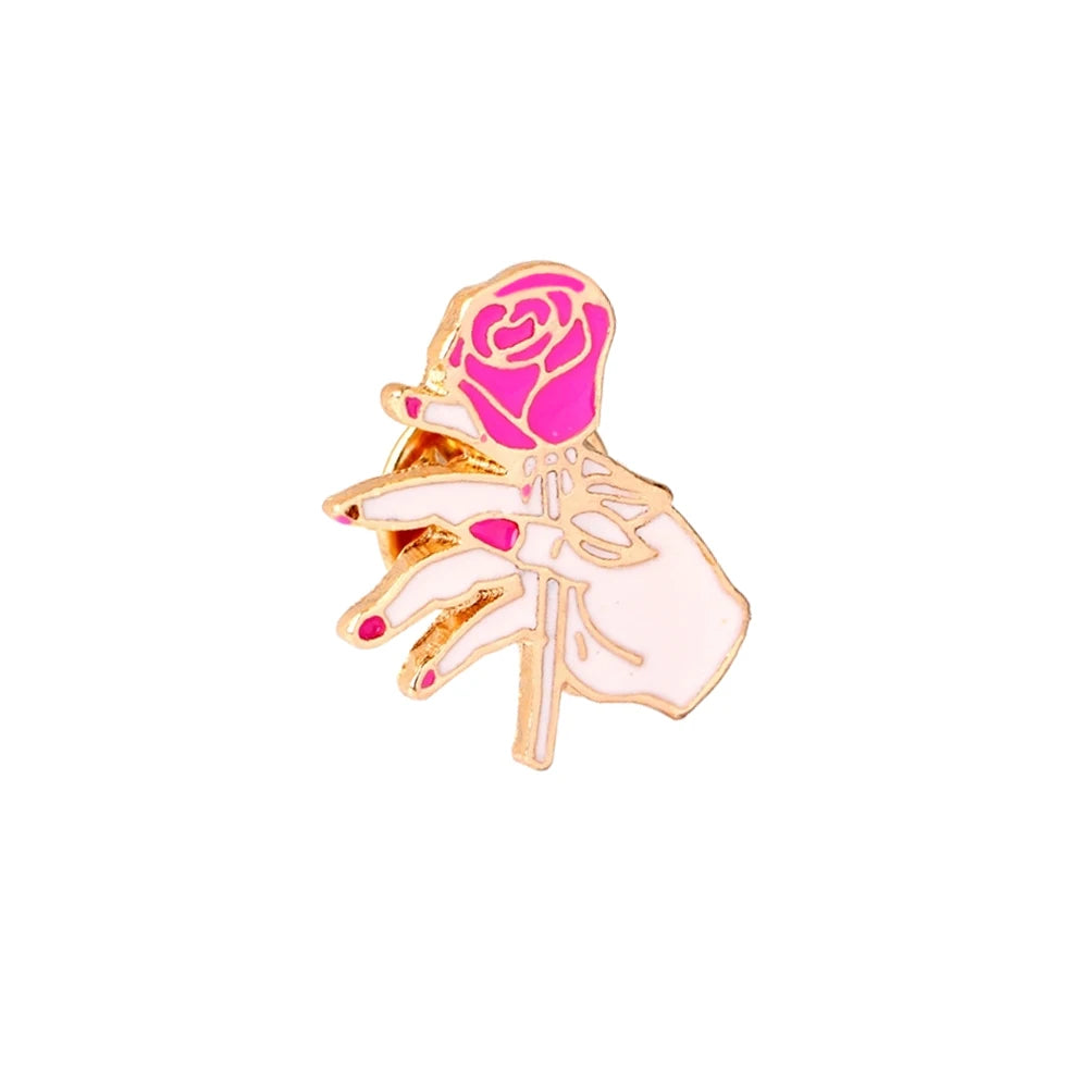 Women Pink Rose Enamel Brooches