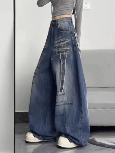 Y2K Curved Distressed Baggy Jeans