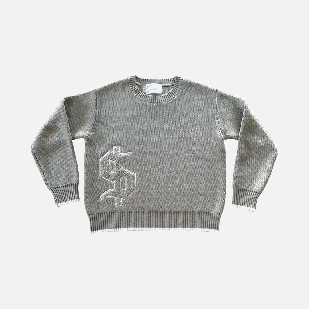 Y2K Gray Knitted Boxy Sweater