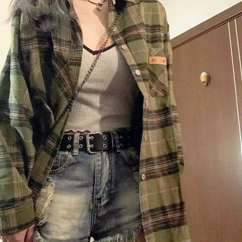 Vintage Oversize Green Plaid Shirt