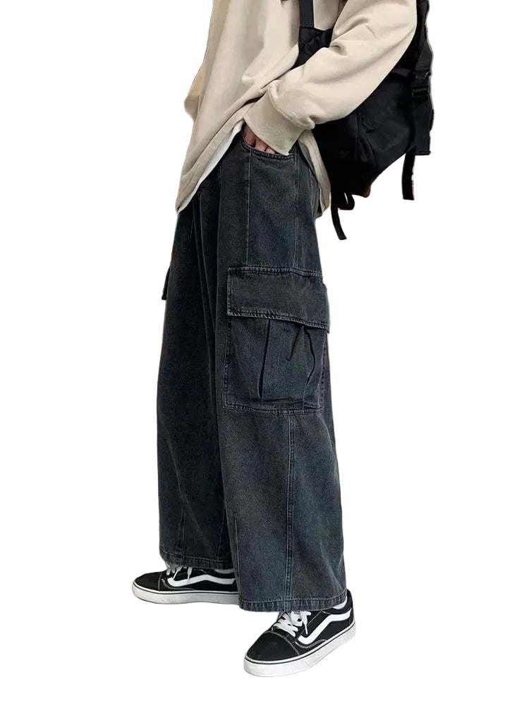 Korean Style Wide Leg Cargo Jeans