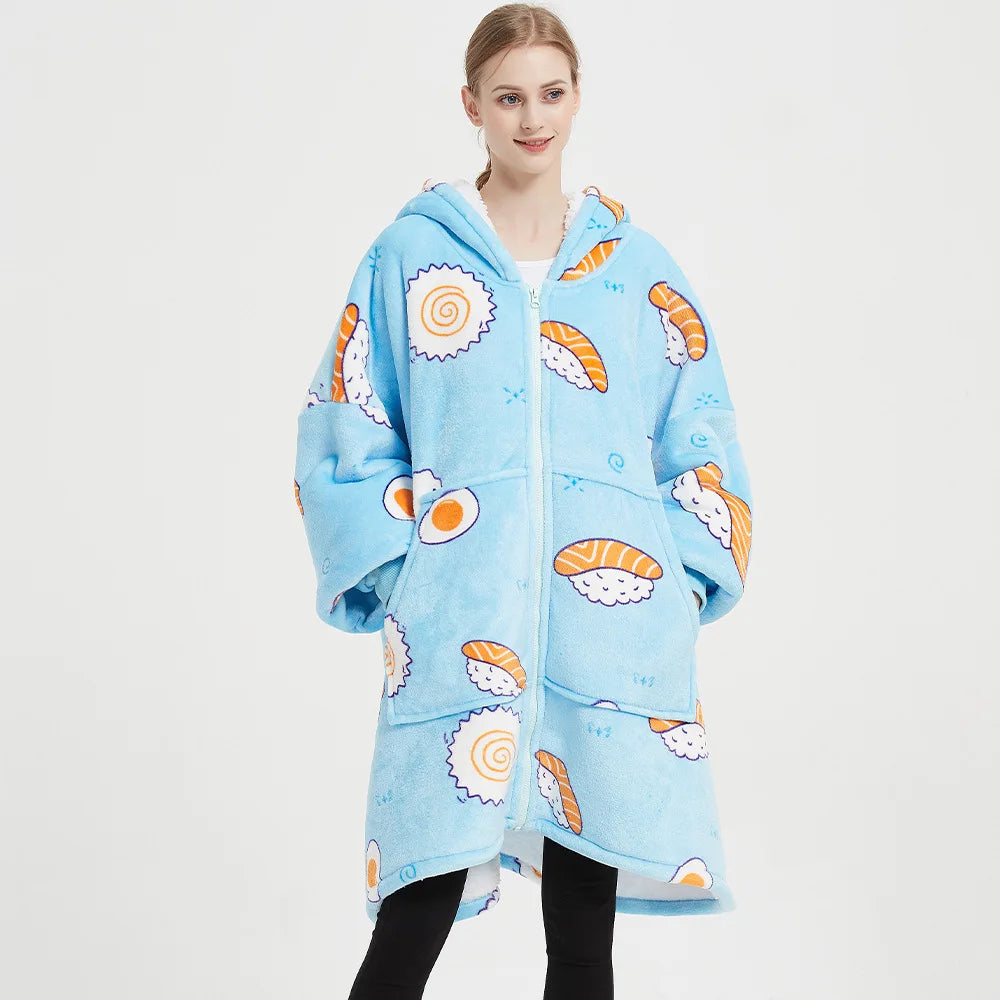 Lazy blanket Hooded Couple Zipper Pyjamas