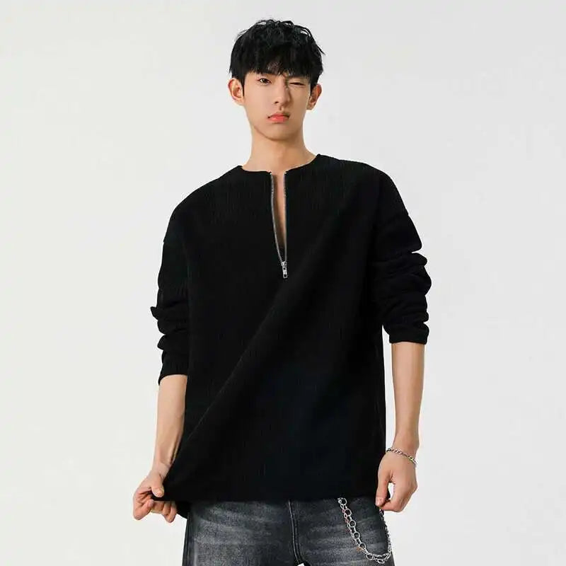 Casual Korean Half Zipper T-Shirt