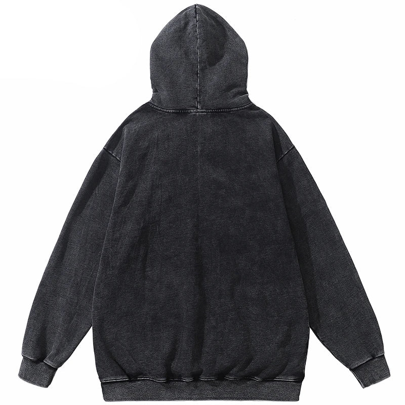 Washed Black Oversized Anime Hoodie