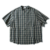 Plaid Stand Collar Cargo Shirt