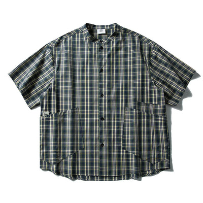 Plaid Stand Collar Cargo Shirt