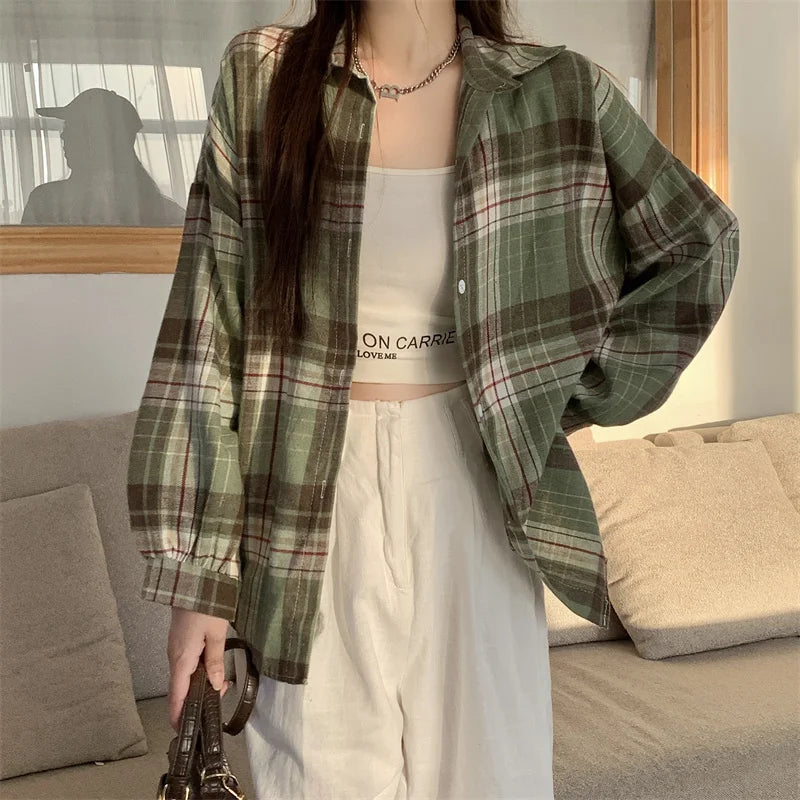 Plaid Women Long Sleeve Old Money Shirt