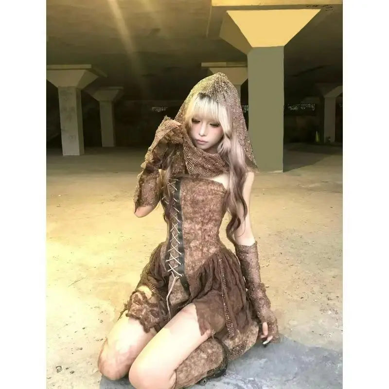 Y2K Vintage Lace Mini Skirt Suit Set