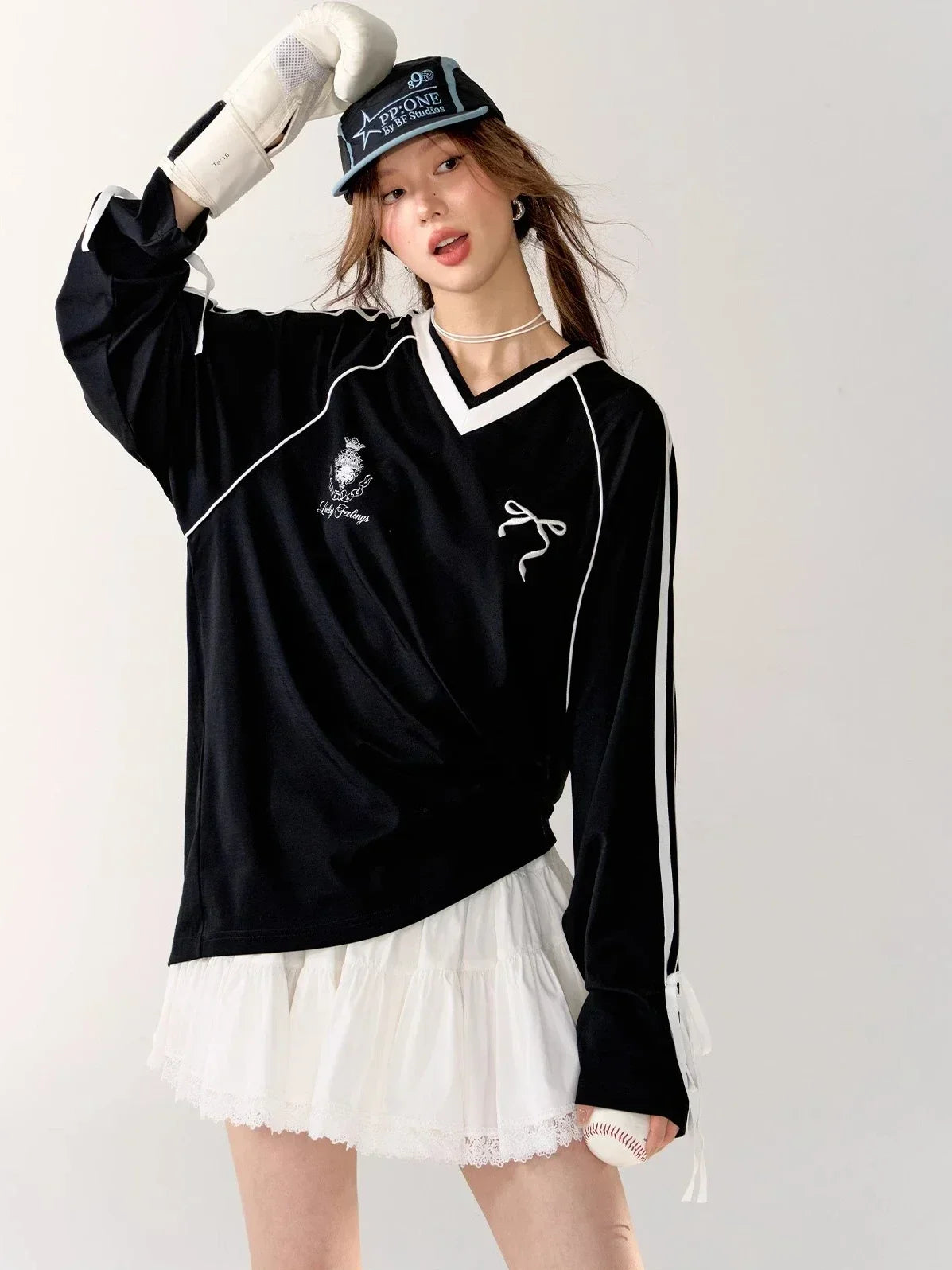 Oversized V-Neck Graphic Sweatshirts
