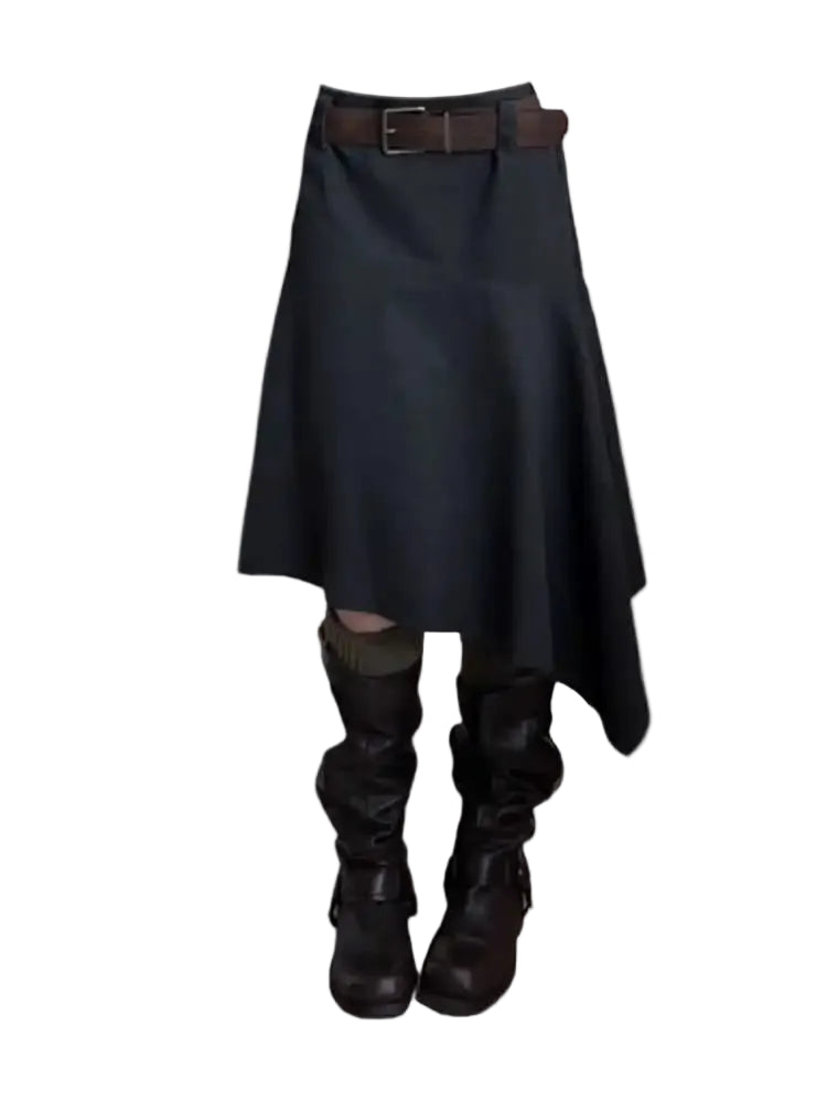 Harajuku Y2k Grunge Aesthetic Black Midi Skirt