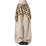 Patchwork Plaid Skirt High Waisted Pants