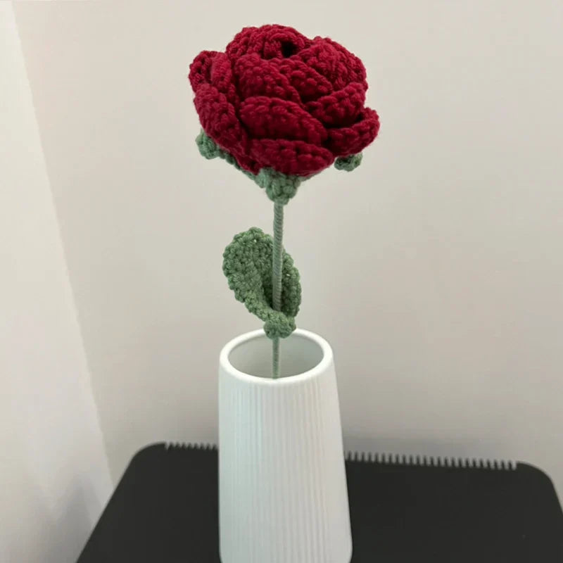 Elegant Crochet Rose Flower Home Decoration