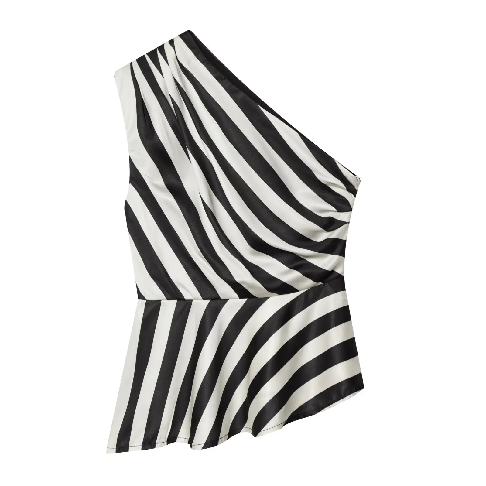 Striped One Shoulder Sleeveless Blouse