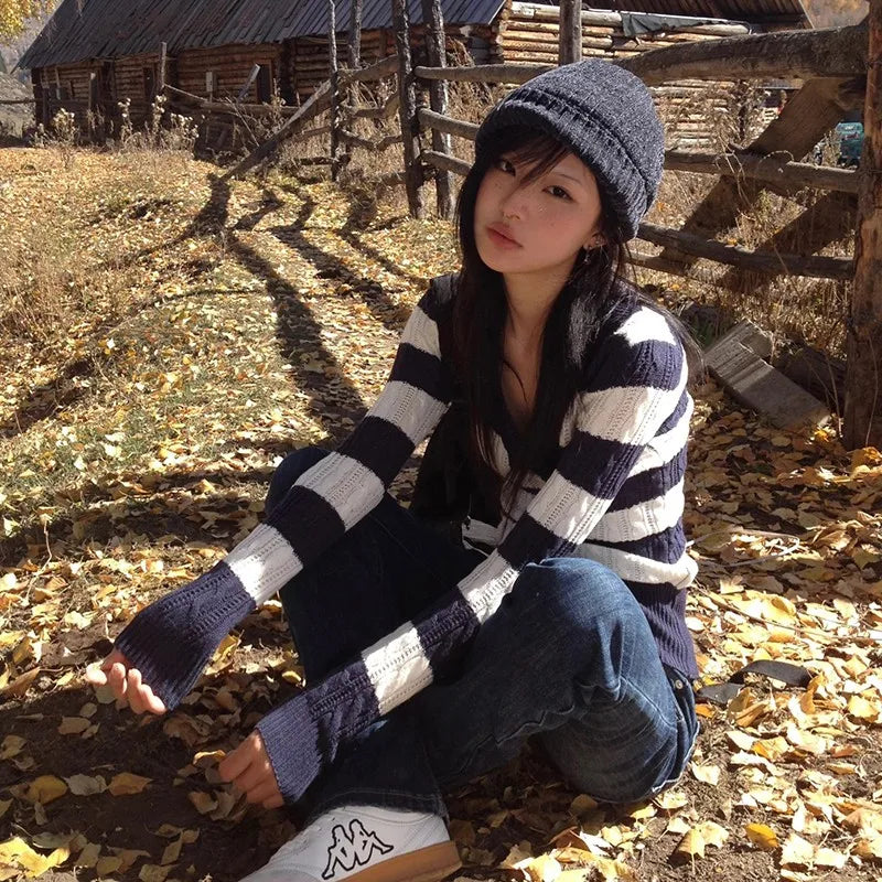 Y2k Striped V-Neck Sweater