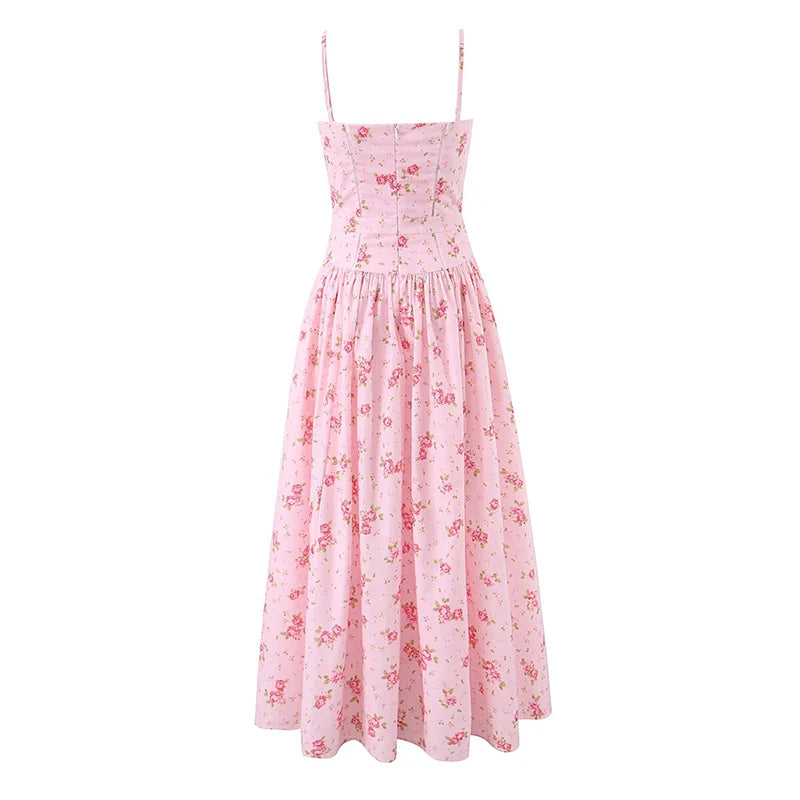 Floral Print Spaghetti Strap A-Line Maxi Dress