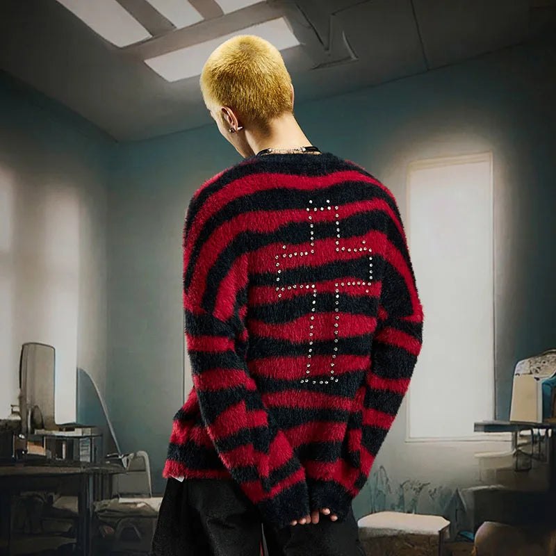 Stripped Zebra Round Fuzzy Sweater