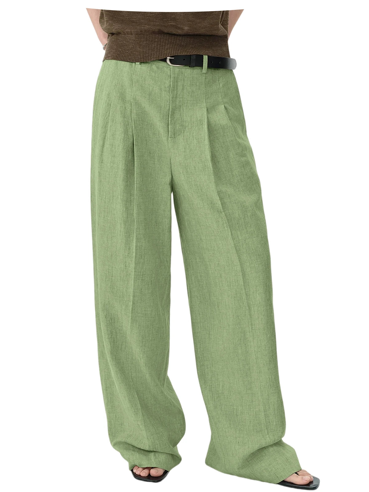 High Waist Pleated Linen Wide Leg Pants