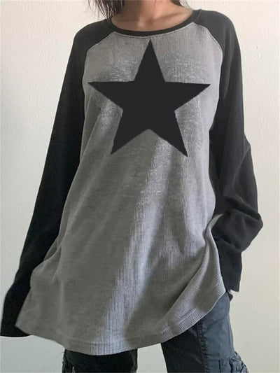 Camiseta larga de patchwork vintage con temática de hadas y estrellas