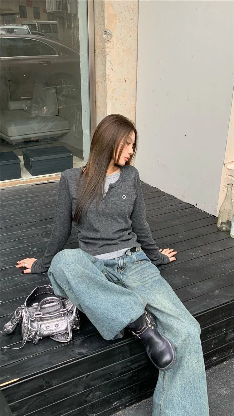 Korean Style O-Neck Long Sleeve T-Shirt