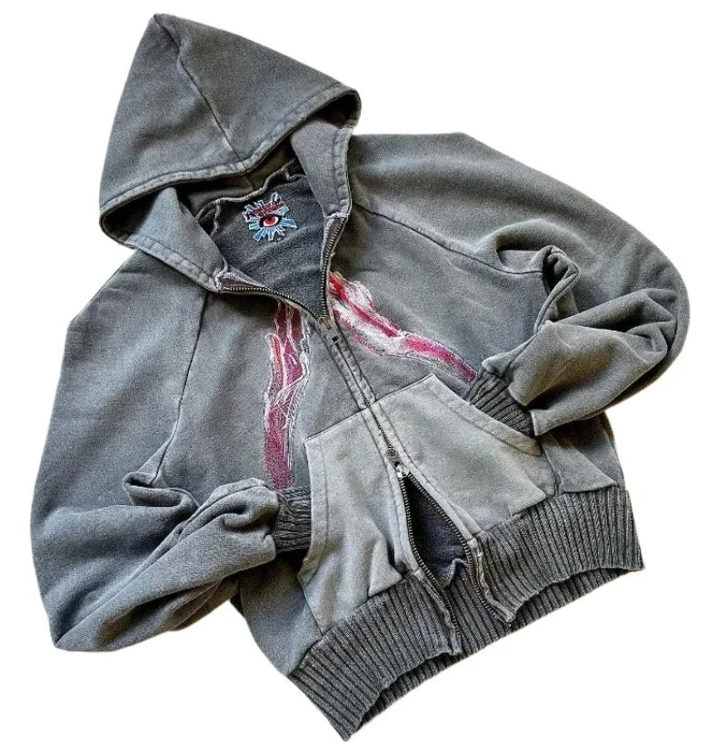 Y2K Hot Zipper Vintage Hoodie