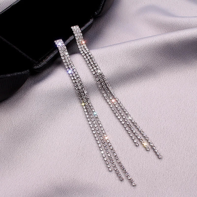 Rhinestone Long Shiny Dangle Earrings