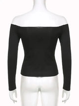 Elegantes koreanisches schwarzes Langarm-T-Shirt