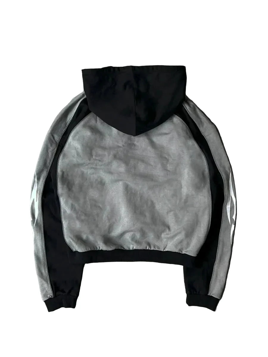 Y2K Striped Color Zip-up Gray Hoodie