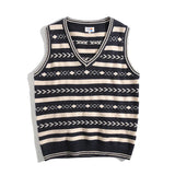 Suéter sin mangas vintage de punto jacquard con cuello en V