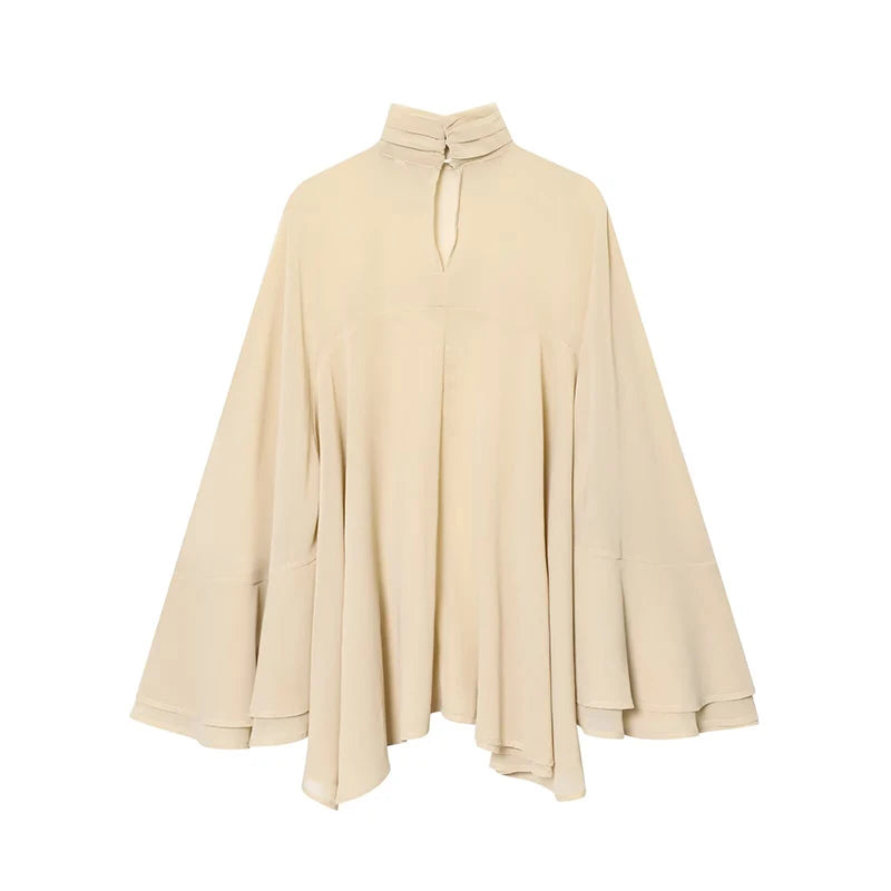 Women Loose Elegant Chiffon Beige Blouse