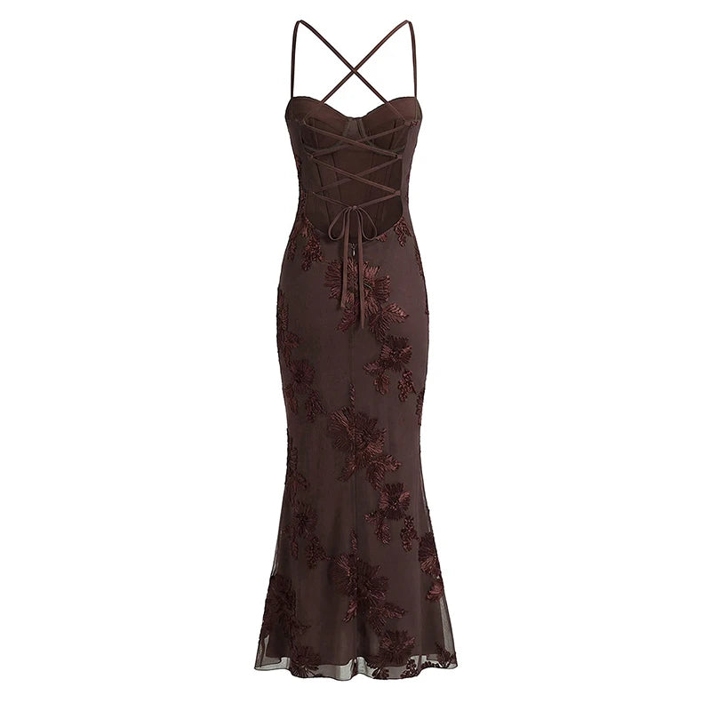 Sexy Lace Up Backless Mermaid Elegant Dress