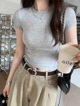 Soft Girl Crewneck Short Sleeve Basic Crop Top