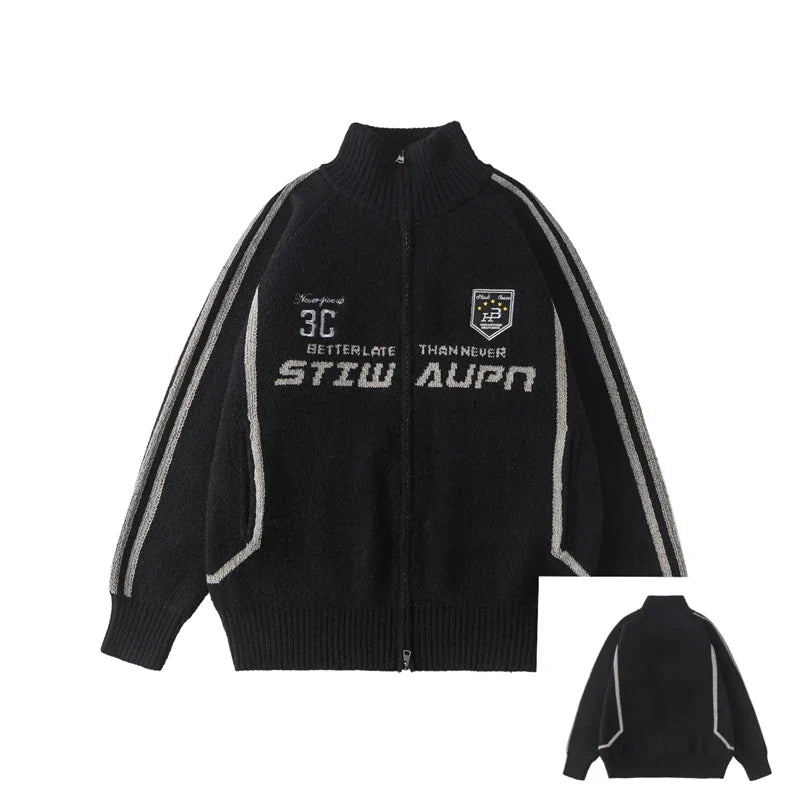 Luxury Oversize Knit Zip-Up Sweatshirt