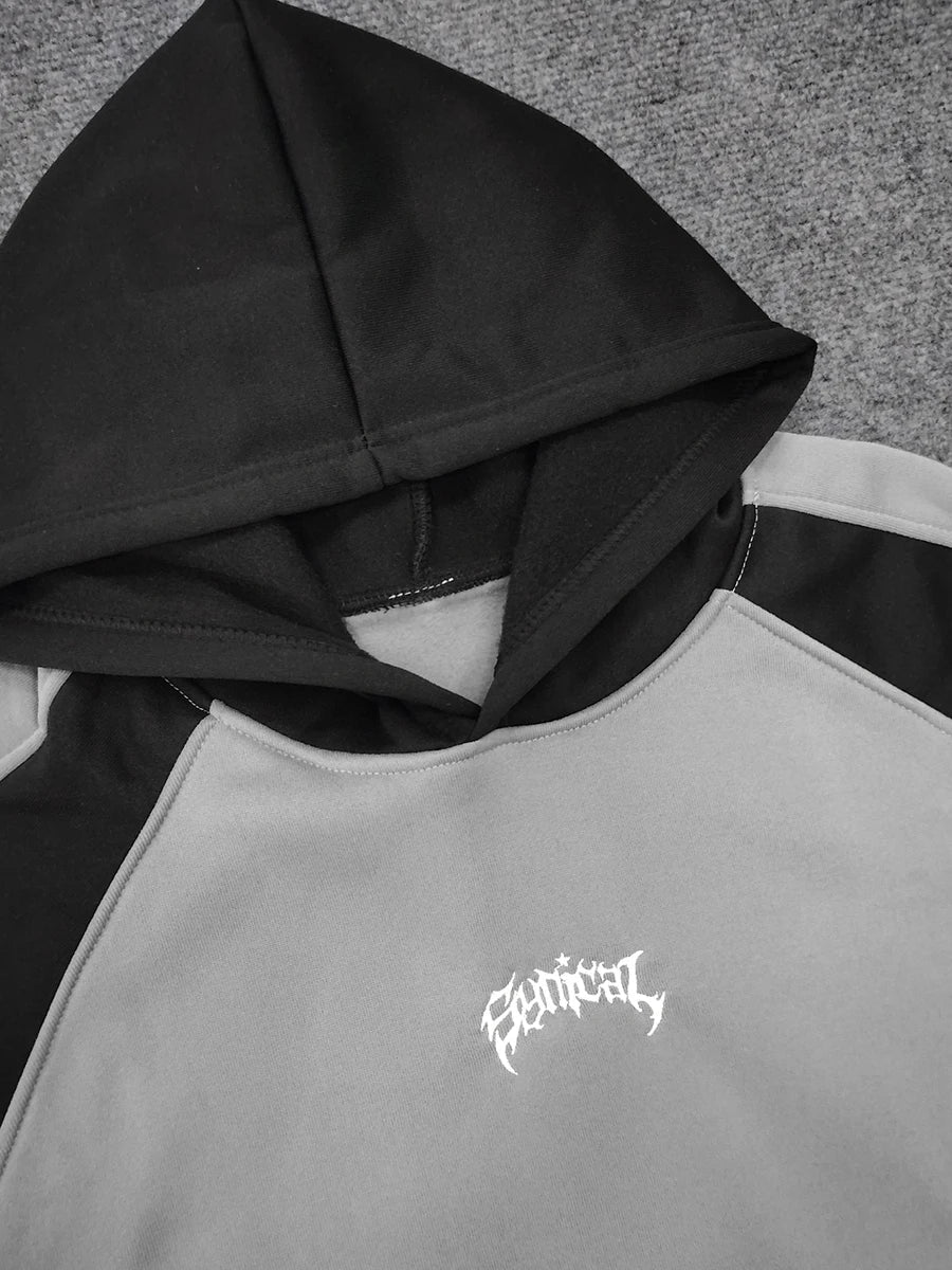 Y2K Striped Color Zip-up Gray Hoodie