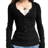 Grunge V-neck Button Long Sleeve Top