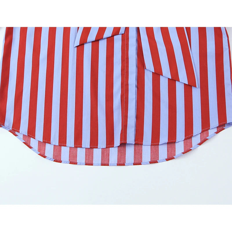 Women's Striped Shirt With Bow Tie Casual Blouse