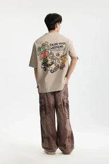 T-Shirt mit Berg-Print und Unifarbe