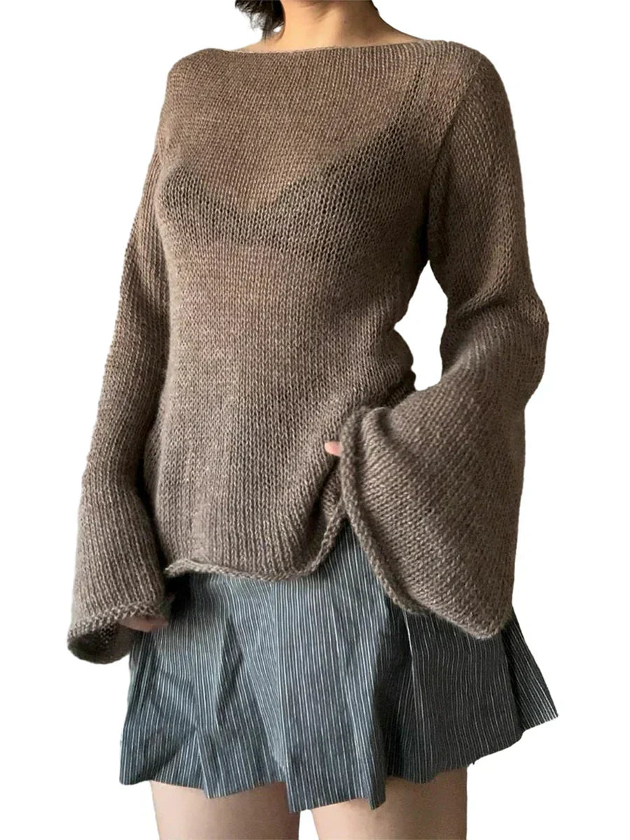 Y2K Transparenter gestrickter U-Boot-Pullover